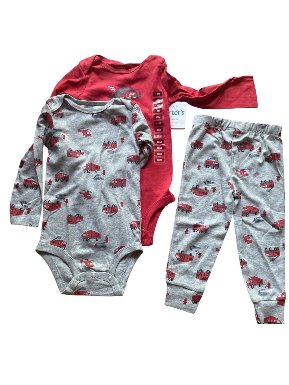 NWT Carter's 3-Piece Red & Gray Firetruck Baby Set BOYS 18 months